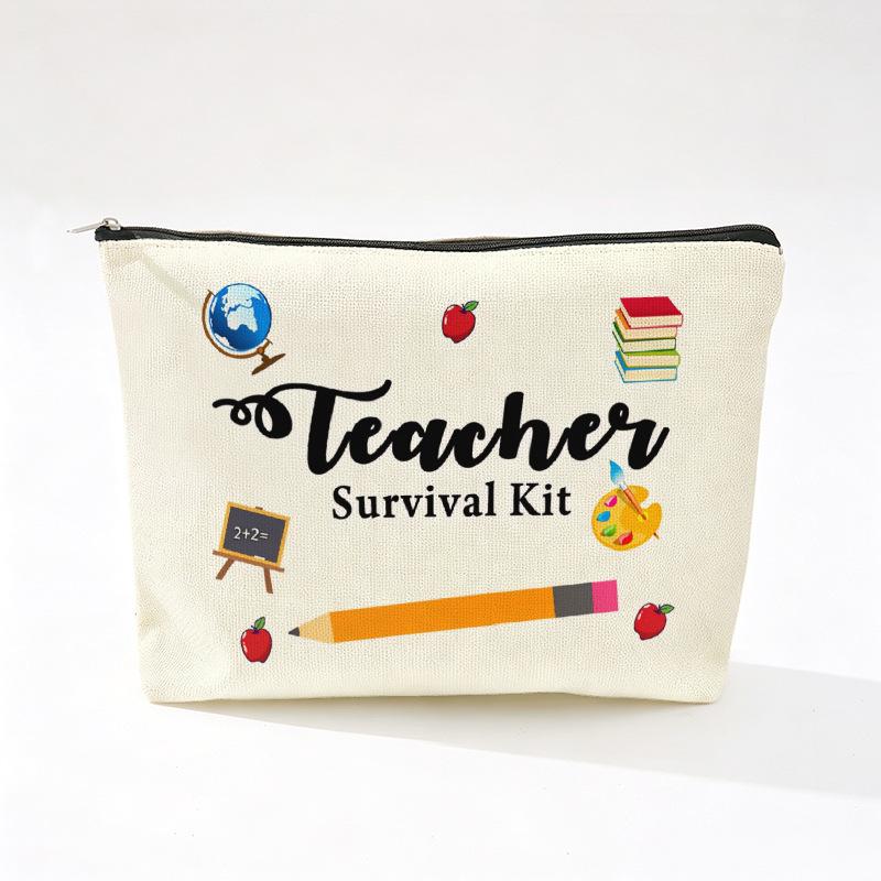 Teacher's Day Inspirational Slogan Makeup Bag - Portable Imitation Linen Zipper Pouch