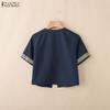 ZANZEA Women Lace-up Open Front Casual Short Sleeve Cardigan Blouse