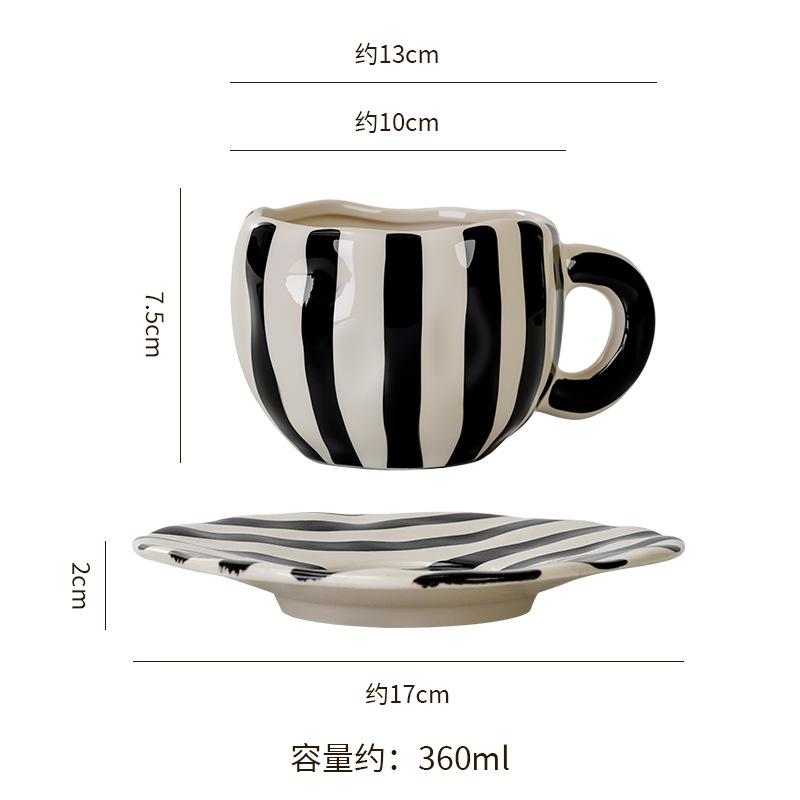 

Hand Drawn Striped Ceramic Mug Coffee Cup and Saucer Afternoon Tea Cups Breakfast Cup Water Cups Milk Mug Drinkware Juice Mugs 301-400ml чёрный
