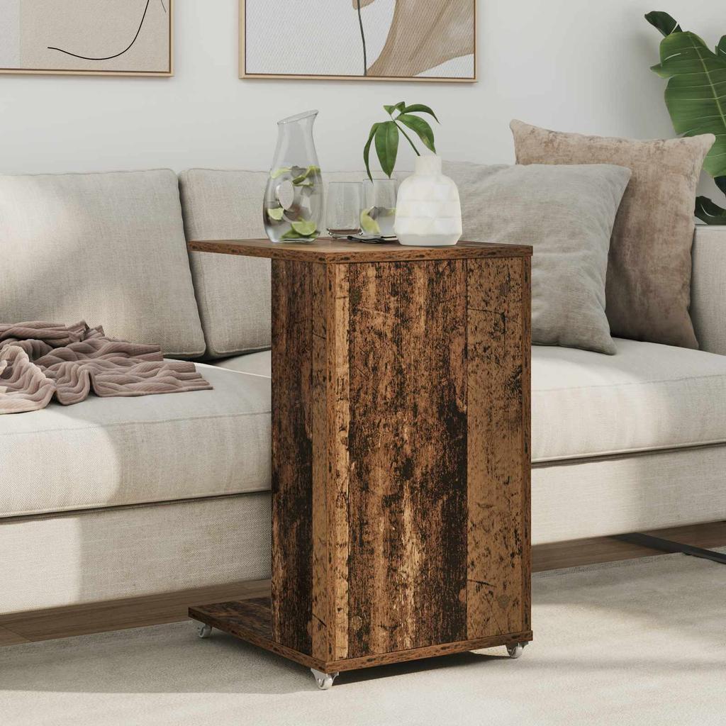 Side Table with Wheels Reclaimed Wood Look 40 x 35 x 60 cm Engineered Wood