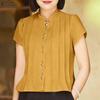 Women Casual Stand Collar Summer Short Sleeve Blouse