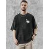 Goose Letter Print Summer Men'S Trendy Drop Shoulder Sleeve High Quality Thick Heavy Oversized Size Premium Distressed Pure Washed Process Round Neck