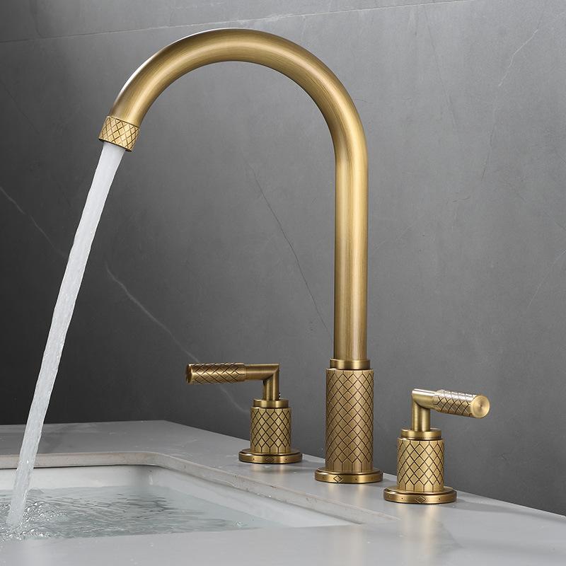 Baterii Chiuvetă Gri Alamă Antic Baterie Baie Aur Periat Baterii Chiuvetă 3 Orificii Cald și Rece Baterie Cascadă Neagră Robinet Apă