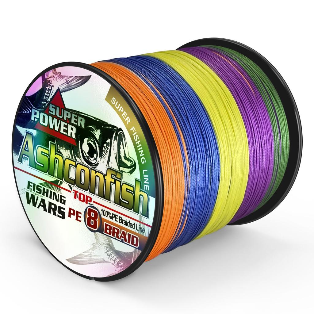 Ashconfish 8-strand PE Fishing Line, PE X8, Multi-color (yellow, White), 100M, 500M, 1000M, Ultra-strong, High-sensitivity, Abrasion-resistant, Low-st