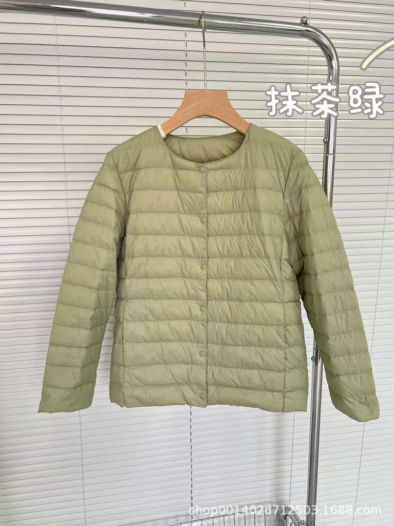 Light Down Jacket Women's Autumn and Winter White Duck Down Round Neck with Two V-neck Warm Jacket Down Liner