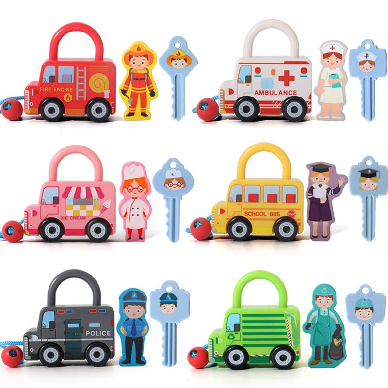 Kids Learning Lock with Keys Car Games Montessoris Educational Toys Numbers Matching Counting Math Teach Tool for Children