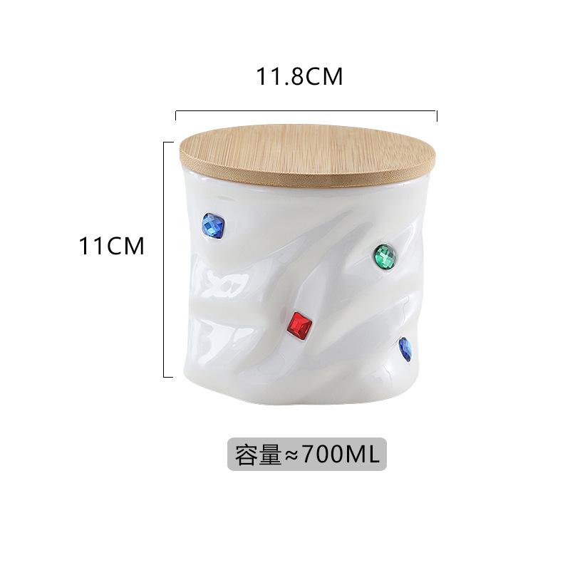 Creative Gemstone Inlaid Ceramic Sealed Jar with Lid, Household Candy Jar, Food Storage Container, Kitchen Storage Box