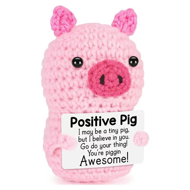 Funny Crochet Positive Inspirational Emotional Support Cat Doll Home Room Decoration Handmade Knitted Cat Desktop Ornament Gift