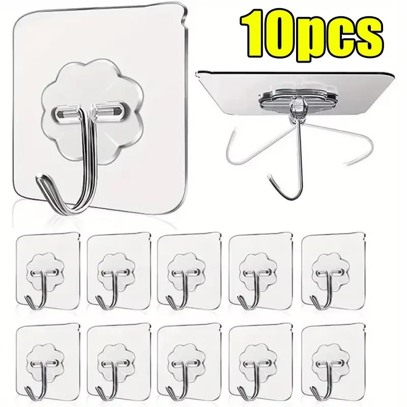 Transparent Stainless Steel Self-Adhesive Hooks Bathroom Towel Clothes Storage Sticker Hook Key Hangers Storage Holder