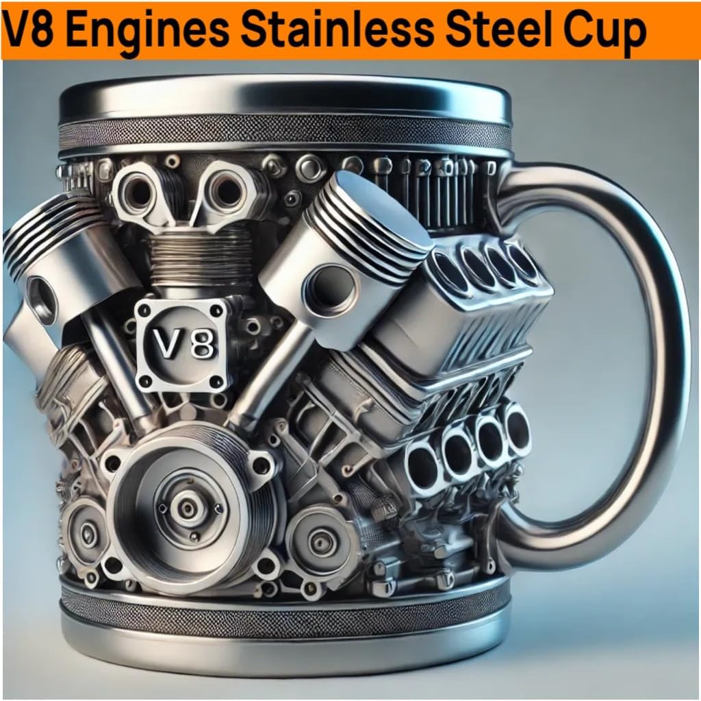 V8 Engines Stainless Steel Cup,Personalized Coffee Mug with Insulated Handle,Perfect for Car Lovers Gifts,Mechanics, Christmas,Living room decoration