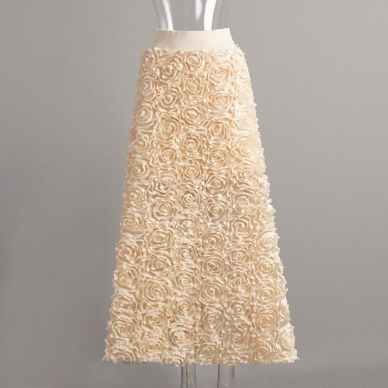 

Женская юбка 3D дизайн лепестков Длинная юбка 2025 Осень и Зима Новые модные юбки L хаки