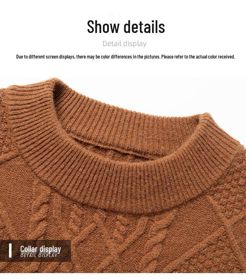 Winter Men's Wool Blend Jacquard Sweater: Thickened Long Sleeve, Half-High Collar, Fashion Casual for All Ages