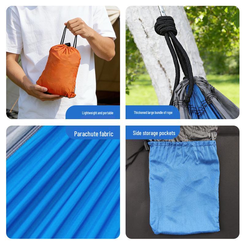 Outdoor Anti-Rollover Hanging Chair Hammock - Single/Double, Color-block Nylon, Parachute Cloth, Lightweight Swing.