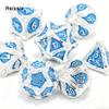 7 Pcs White Blue Tree Vine Metal Dice Solid Metal Polyhedral Dice Set Suitable for Role-Playing RPG Board Game Dice RPG