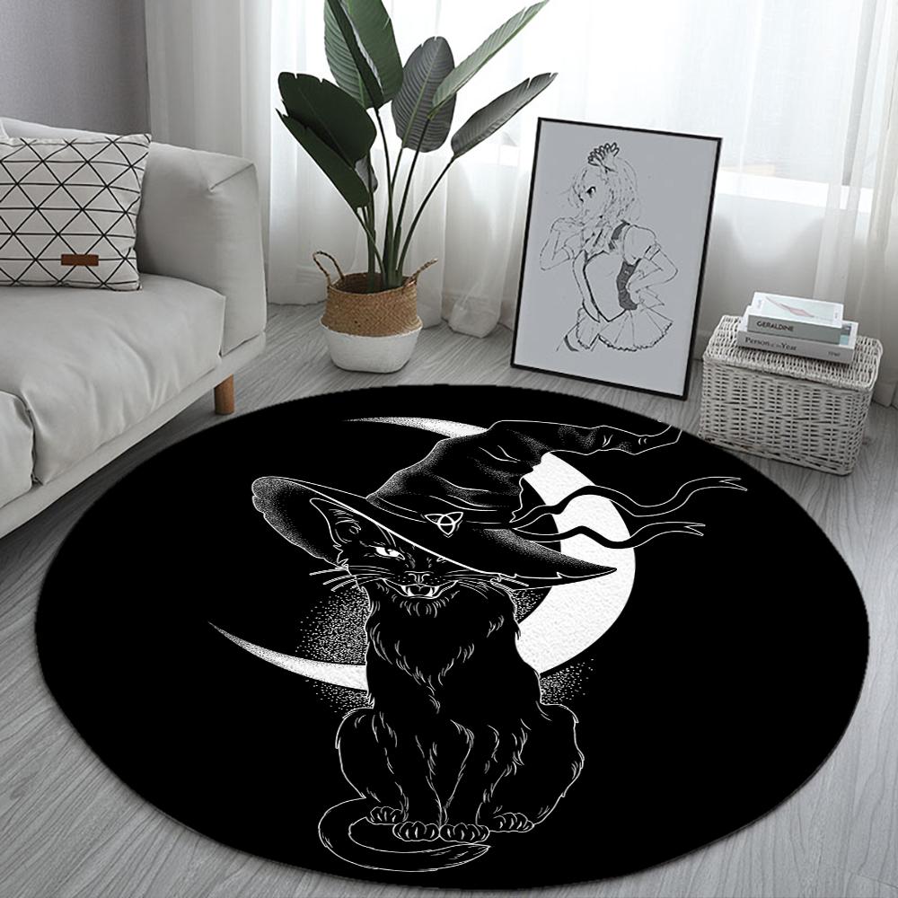 Satanic Cat Impaled Throne Round Rug Bedroom Area Atheist Household Bath Chair Mat Black Carpet Living Room Home Decoration