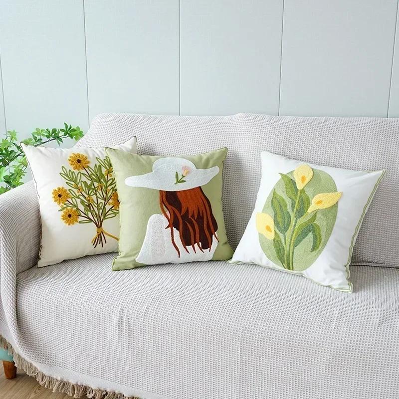 45x45cm Pillowcase Embroidery Flowers Pillow Cover Flower Decorative Pillows Throw Pillow Cases Sofa Living Room Home Decor