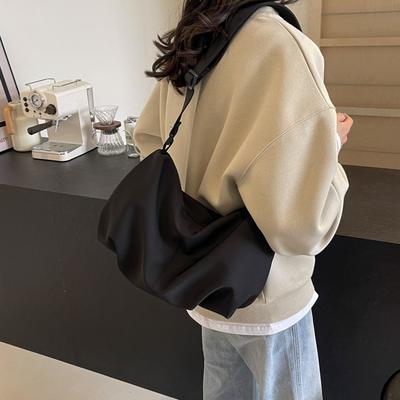 Canvas Bag Women'S Large-Capacity Versatile Shoulder Messenger Bag Texture Niche Pleated Dumpling Bag