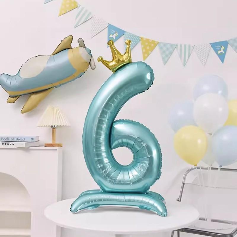 42inch 0-9 Blue,Pink Crown Number Balloons Princess Theme Happy Birthday Party Kids Adult Baby Shower Globos Anniversary Decor 5