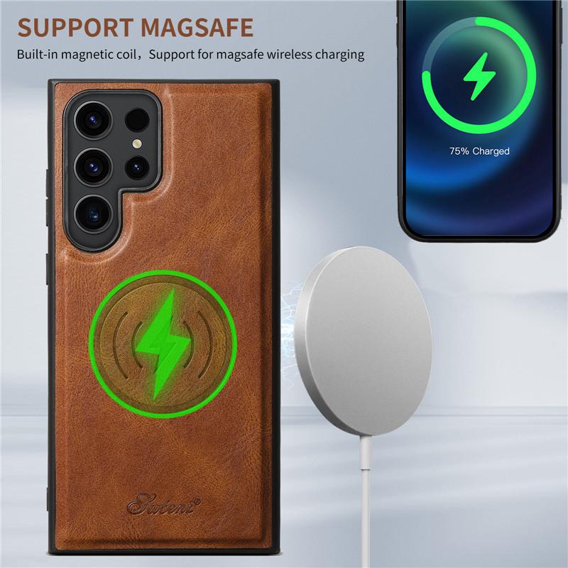 EUCAGR Luxury Magsafe Magnetic Wallet Leather Phone Case For Samsung S24 S23 S22 Plus Ultra Note 20 Ultra Card Holder Cover