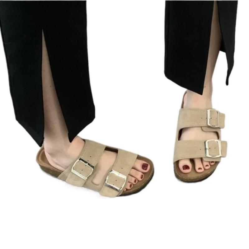 fashion 2024 Hot Sale Shoes for Women Plus Size Women's Slippers Fashion Belt Buckle Casual Slippers Women Summer Peep Toe Flat Slippers