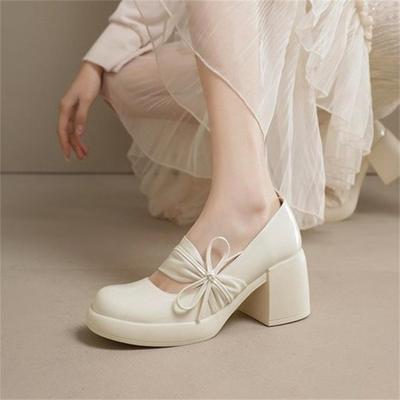 Hochhackige Schuhe Damen Frühling und Herbst Britischer Stil Mary Jane Schuhe mit dicken Absätzen und flachen Absätzen