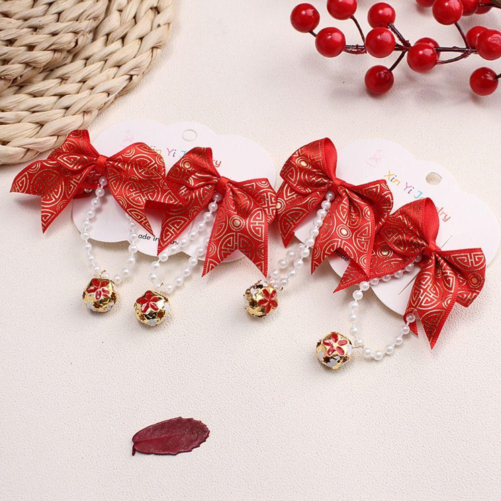 2pcs Curly Baby Wig Hairpin Tassel Red Bowknot Hairclip Children's Bow Wig  New Year Festive