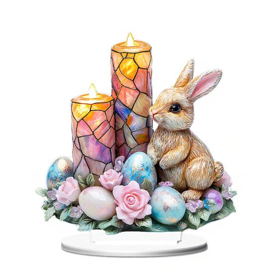

Пасхальная настольная табличка 2D плоский акриловый кролик яйцо многоярусные украшения для подноса весеннее комнатное настольное украшение J