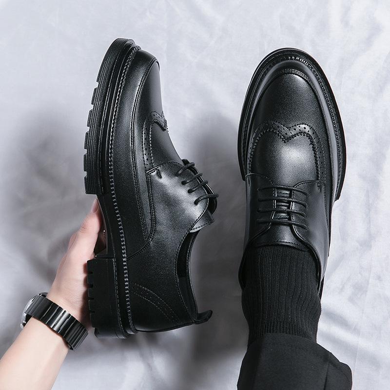 Men's Korean Style Formal Leather Brogue Shoes for Weddings and Business