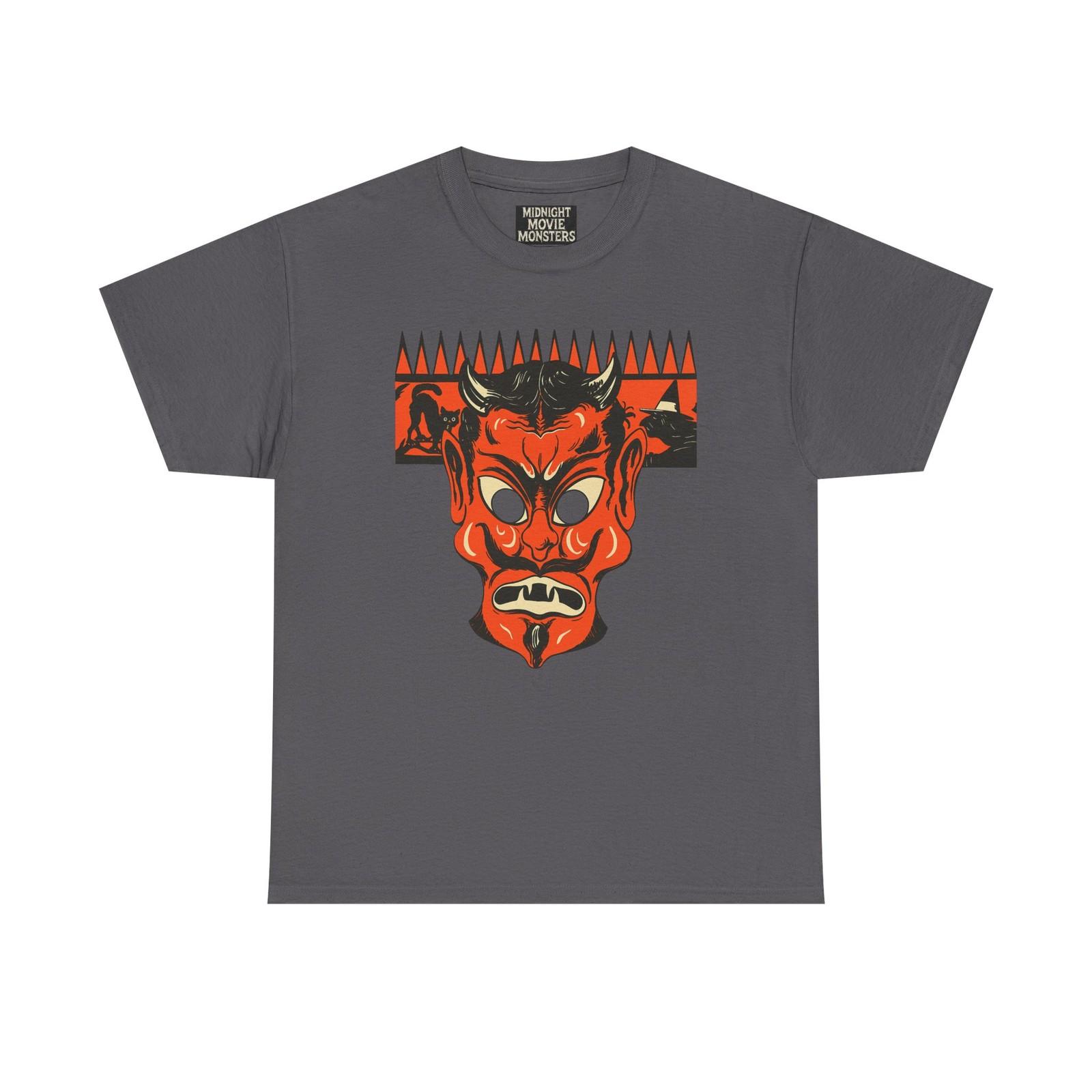 

Devil Mask Halloween Die-cut T-Shirt Unisex Heavy Cotton Tee Vintage Retro S