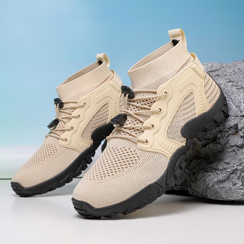 Breathable Knitted Men's Hiking Shoes High-top Casual Sports Shoes Non-slip Outdoor Trekking Traveling Sneakers Big Size 38-48