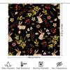 Animal Floral Shower Curtain: Watercolor Rabbit Flower Bath Decoration For Bathroom Decor Black Background With Pink Yellow Gree