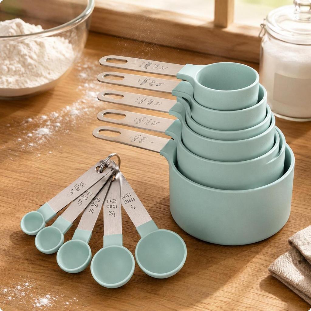 10 Pieces Measuring Cups and Spoons Set FoodGrade Polypropylene Kitchen Printed