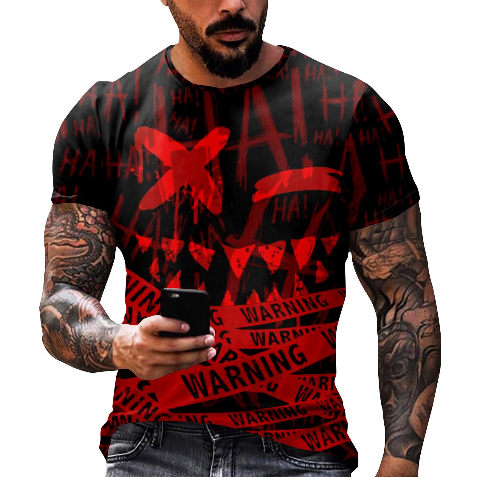 Halloween Print - Men s Printed Casual Round Neck Short Sleeved T-shirt XXL винный