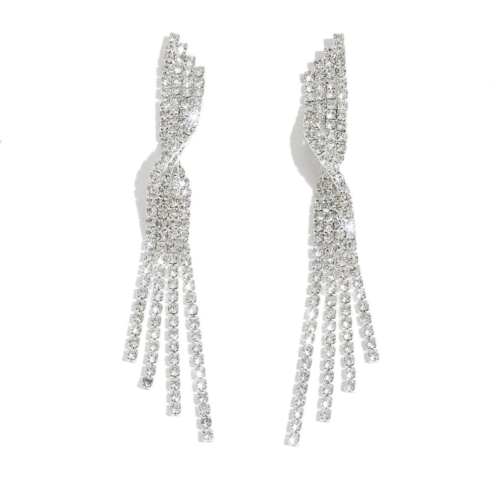 Light luxury fashion full diamond tassel earrings with high-end and personalized design earrings for women