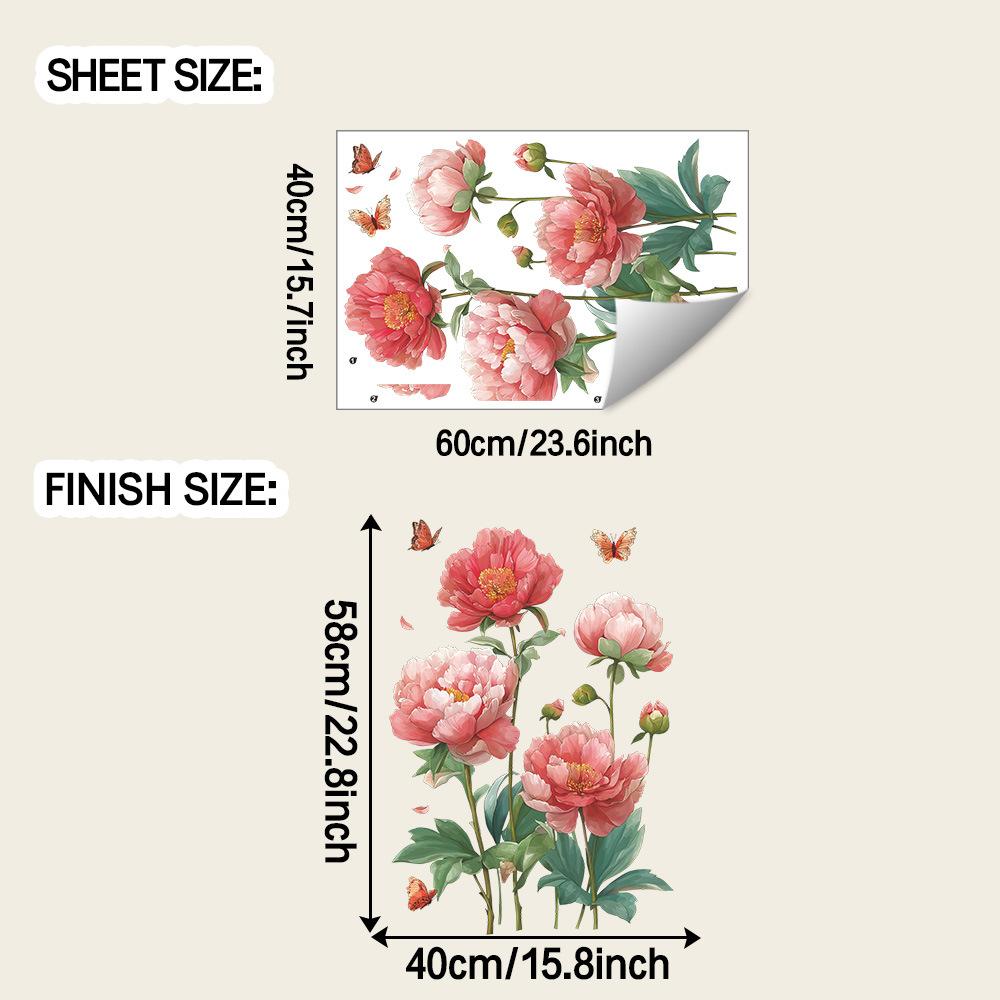 

Home Background Wall Decoration Stickers Featuring Noble Peonies and Dancing Butterflies