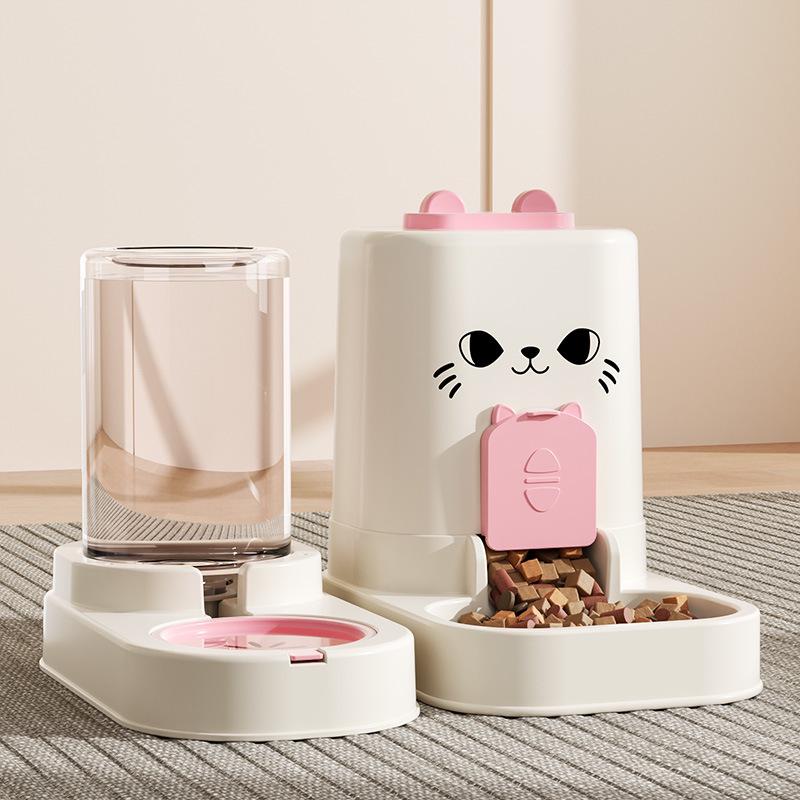 Portable Detachable Cat Face Split Feeder & Waterer with Built-in Measuring Ruler