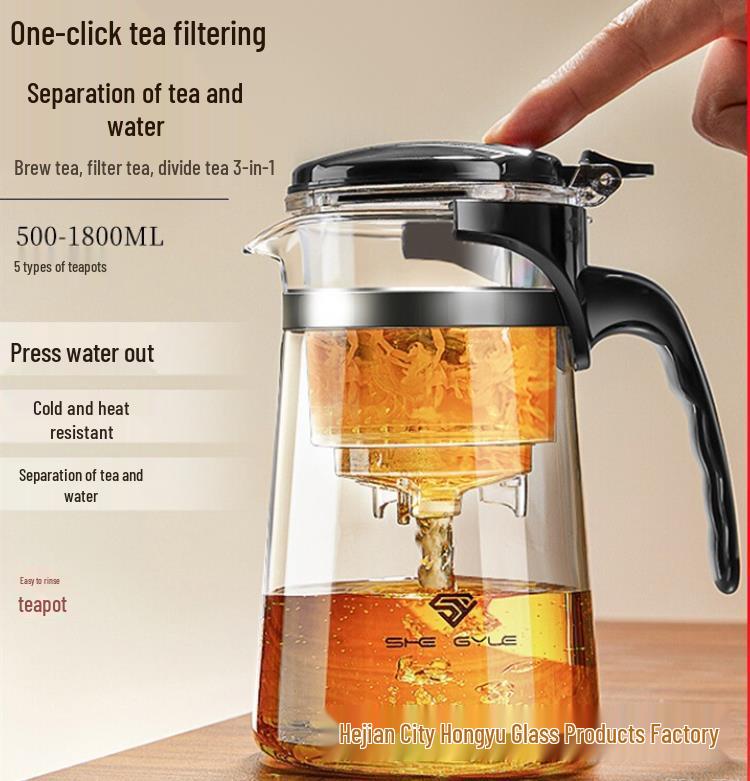 Heat-Resistant Borosilicate Glass Teapot with Removable Filter and Infuser