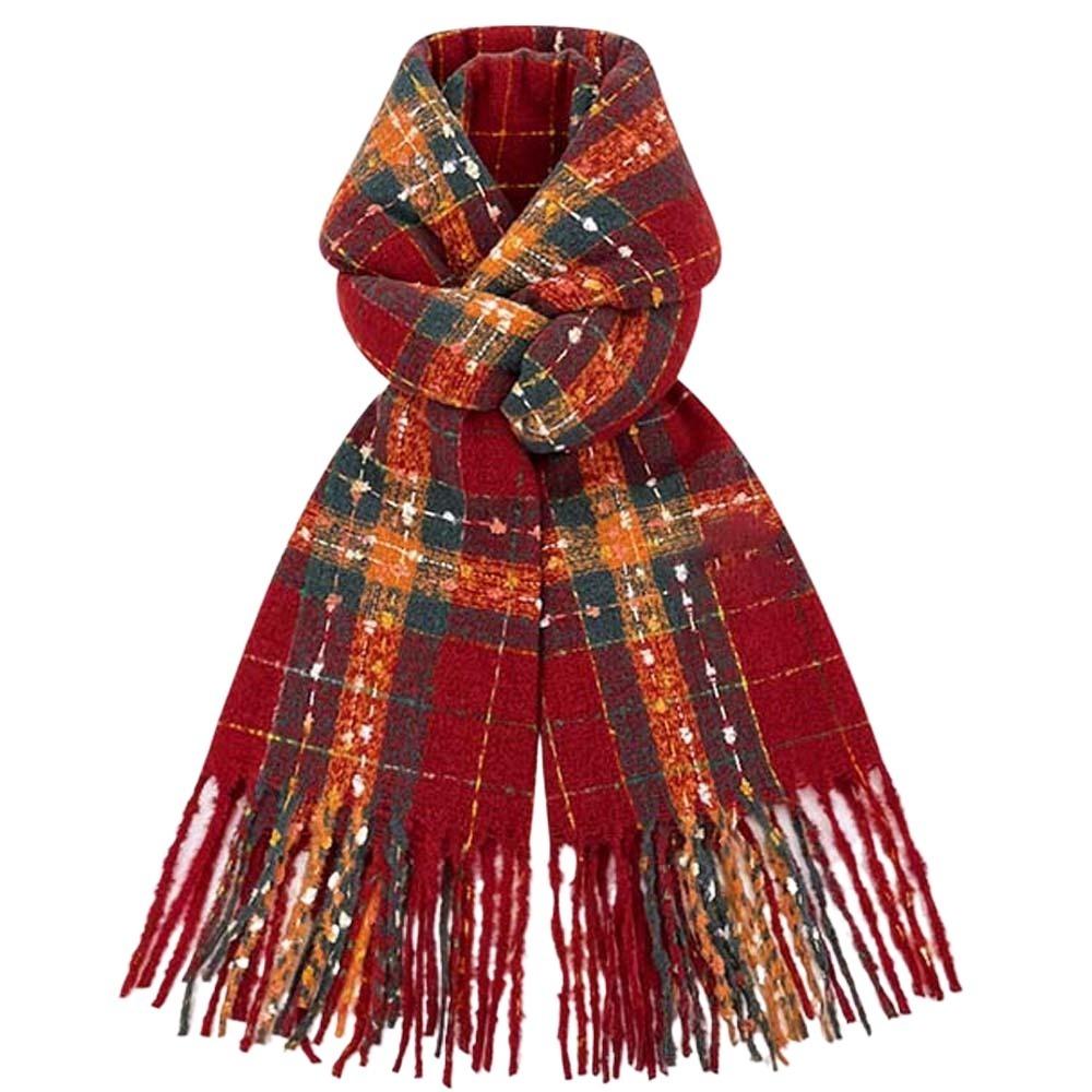 Classic Long Tassel Neckscarf Soft Women Thickened Scarf Soft Plaid Knitted Scarf  Spring