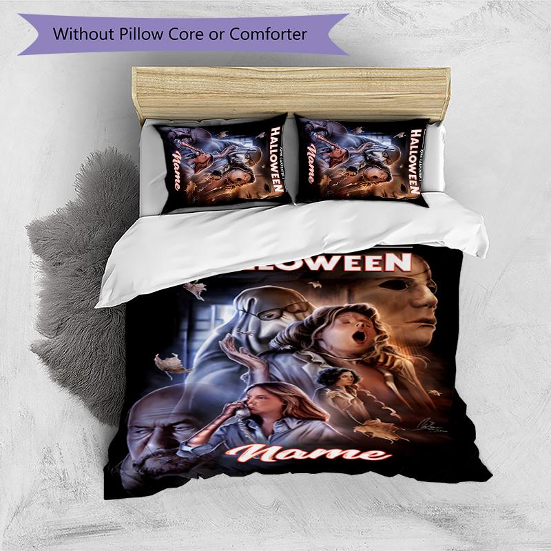 3pcs Custom Name Cartoon Michael Myers Bedding Set Duvet Cover Closure Includes 1 Duvet Cover & 2 Pillowcases for All Seasons Bedroom Decor