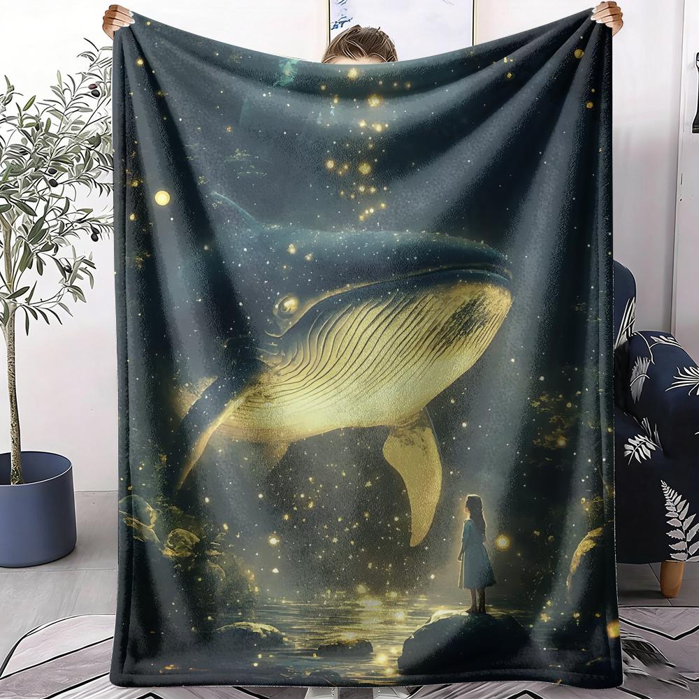 Whale Starry Sky Throw Soft Flannel AC Blanket Lightweight Summer Nap Throw Cozy Blanket for Sofa Bed Travel Home