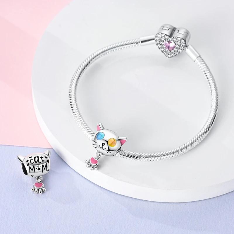 Heterochromic Eyes Cat Charms Copper Original Beads Fit Originalcharms Bracelet Beads Jewelry Gifts For Women