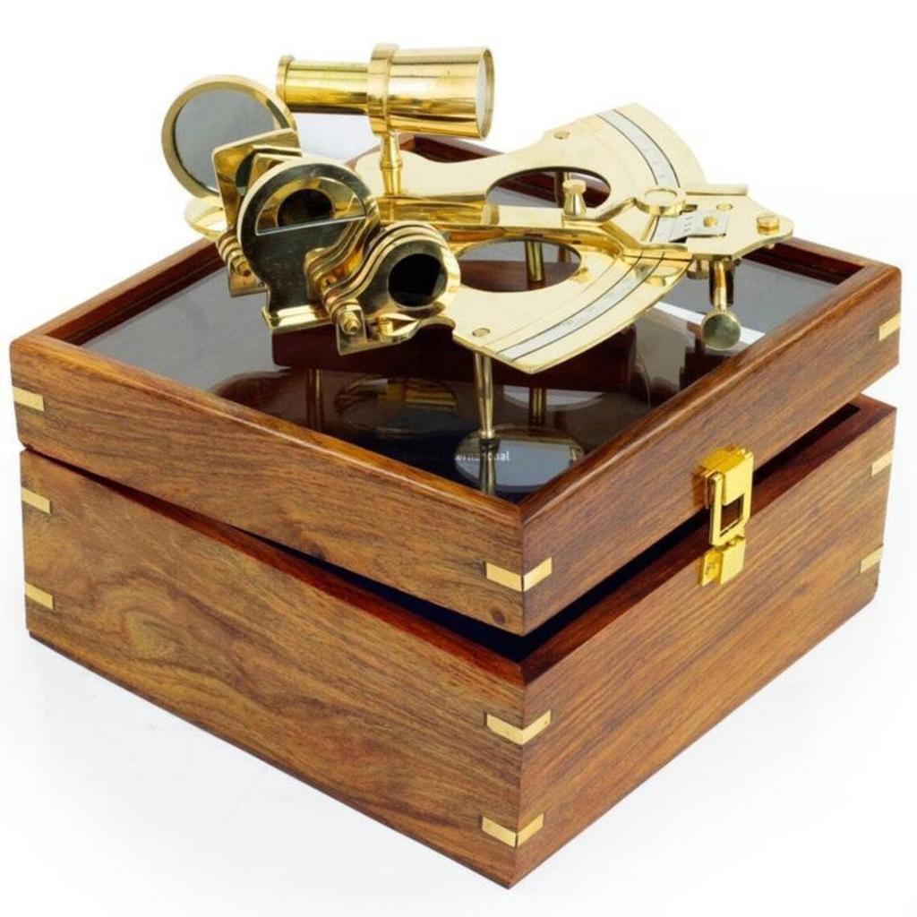 Nautischer Sextant mit Holzkiste | Viktorianische Navigationssammlung, Piraten-Nautik-Geschenkdekorationsideen, Marineinstrument Bestes Geschenk