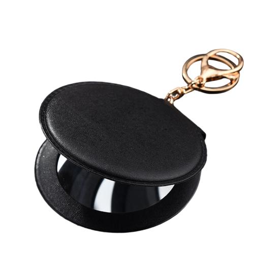 

Міні Дзеркальце для Макіяжу з Еко-шкіри Брелок Портативне Дорожнє Жіноче Дзеркальце з Кільцем для Ключів Двостороннє Ручне Складне Косметичне Дзеркало чорний