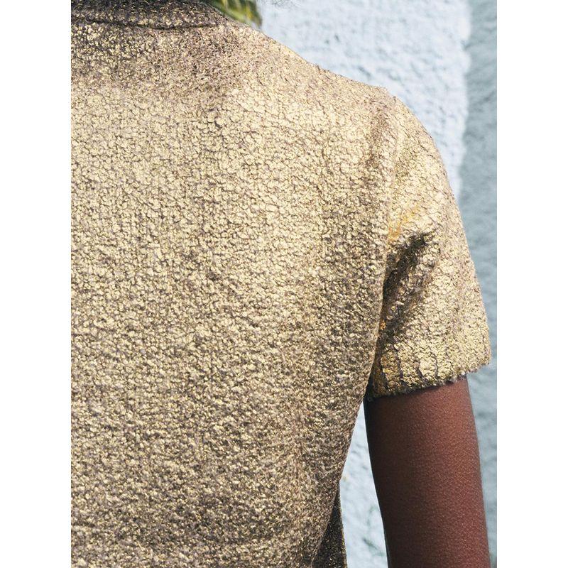 Za2024 Autumn New Women's Clothing Elegant Metal Foil Round Neck Short Sleeve Leisure Pullover Knitwear 6427116