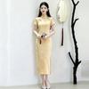 Yellow is sent to test the national style, new Chinese style, Suzhou long cheongsam, improved young women's high sense, daily can be worn in summer