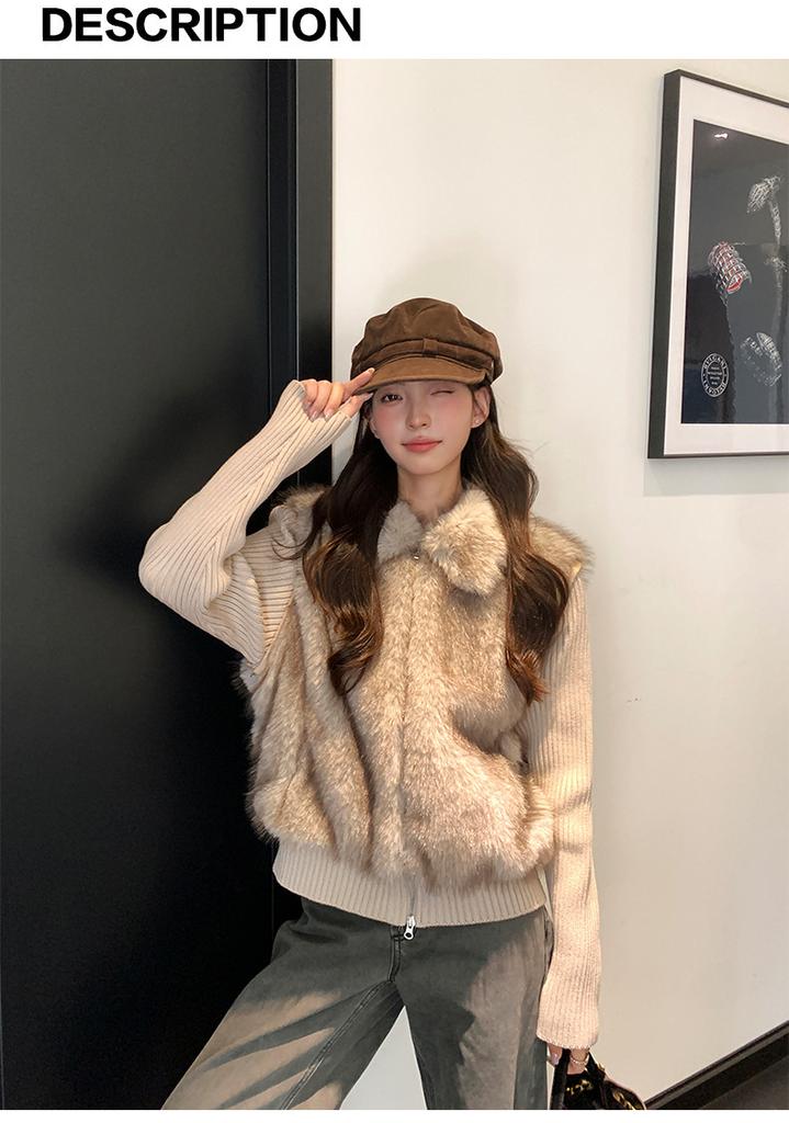 Cotton clothes women's winter new environmentally friendly fur fur vest knitted sleeves removable cotton-padded jacket