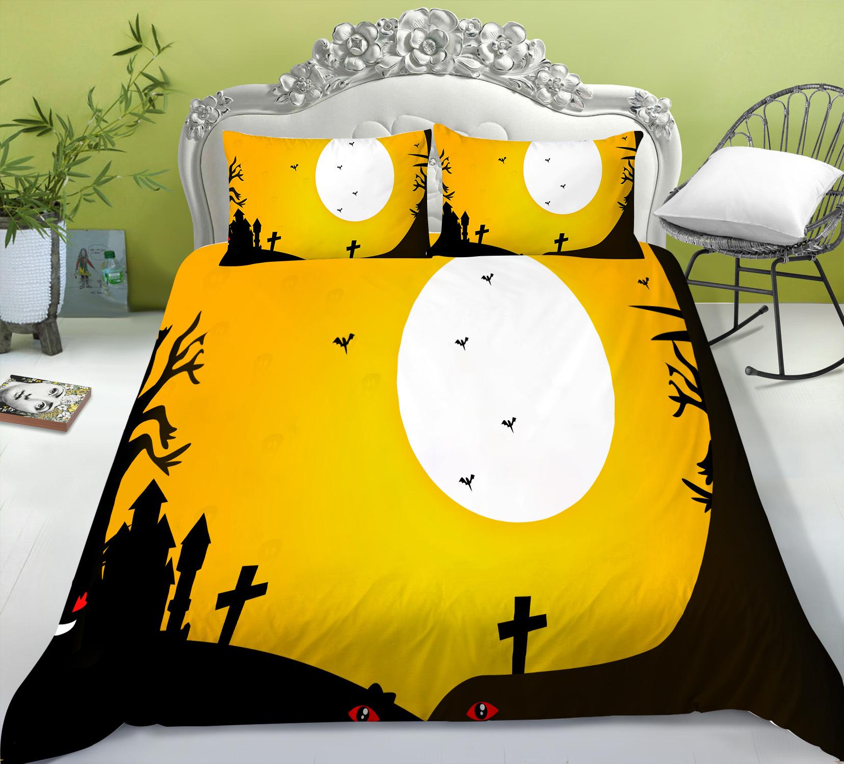 

Quilt Cover Pillowcase Two Or Three-Piece Set 3D Digital Printing Polyester Halloween Series EU single 135*200