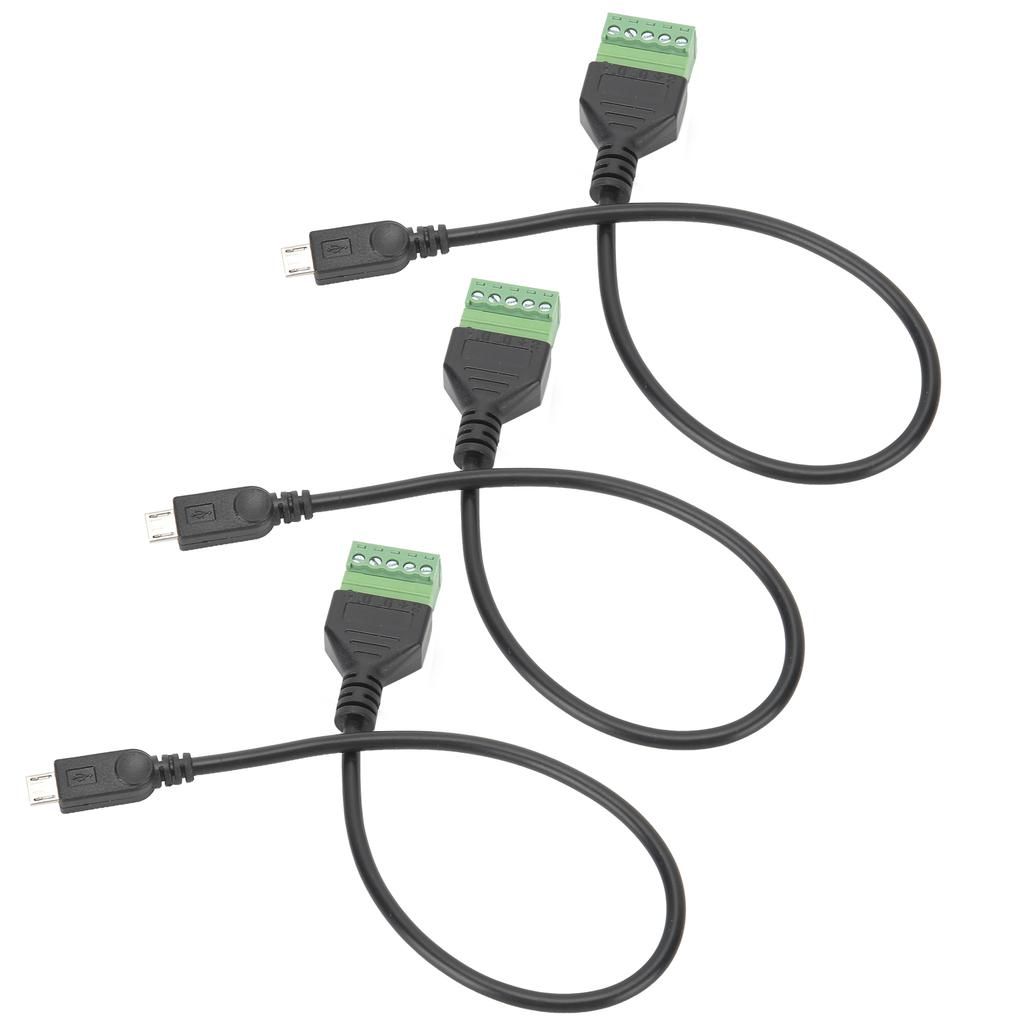3pcs Micro USB 5 Pin Male To 5 Pin Screw with Shield Solderless Terminal Plug Adapter Cable