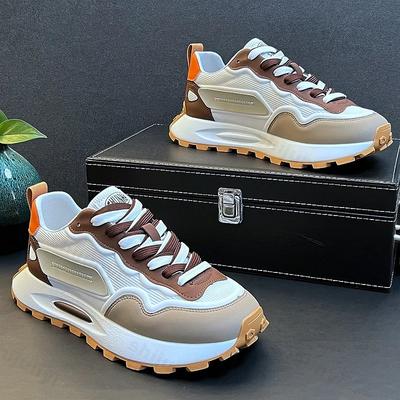 2025 Sommer Neue Herrenschuhe Mesh Atmungsaktiv Sportlich Zweifarbig Schnürsenkel Freizeitschuhe Trendy Vielseitig Dicksohlige Sportschuhe