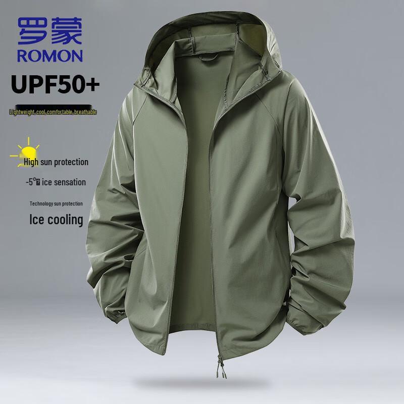 Romon Men's Hooded Ice Silk UV Protection Sun Jacket